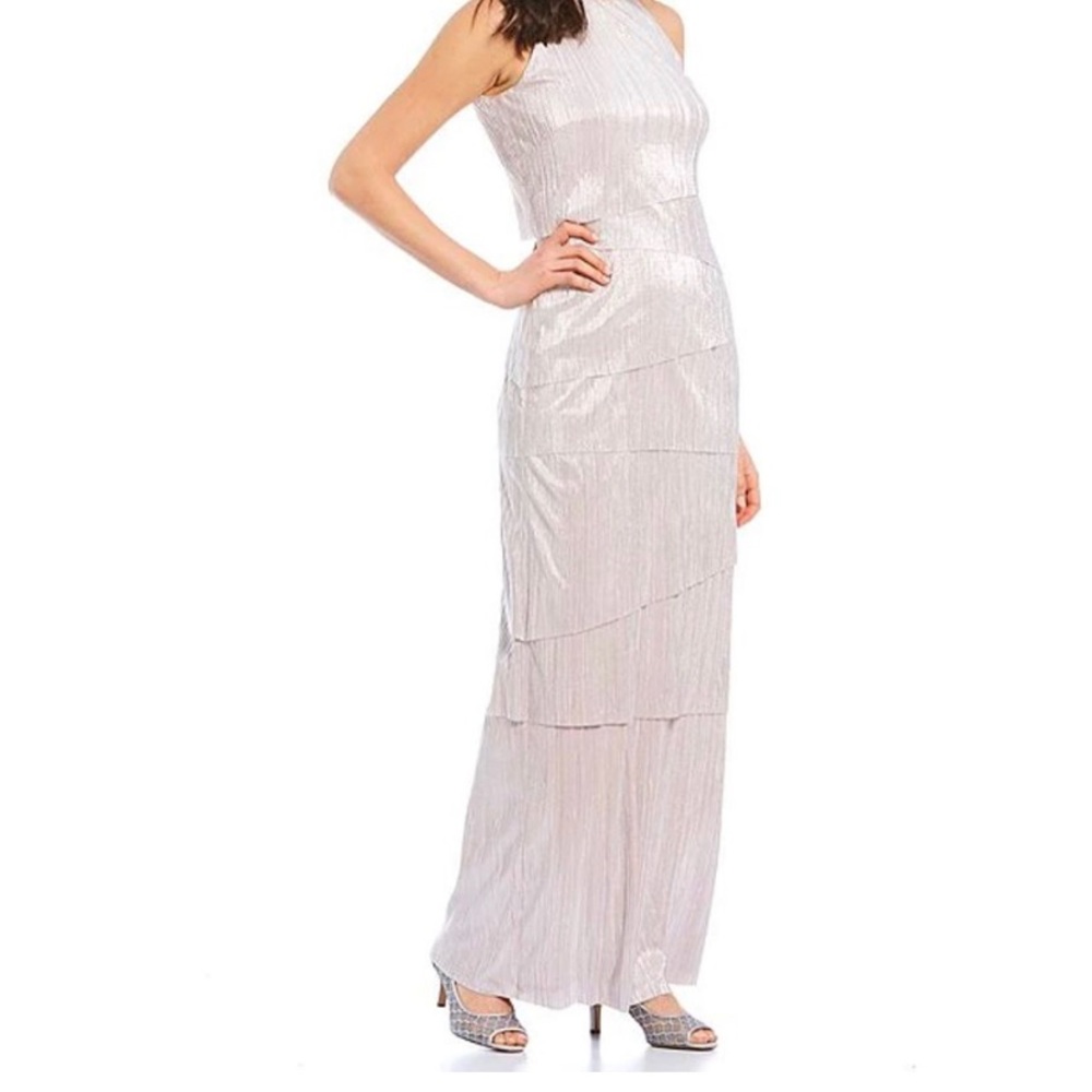 Teagan High Round Neck Tiered Pleated Gown